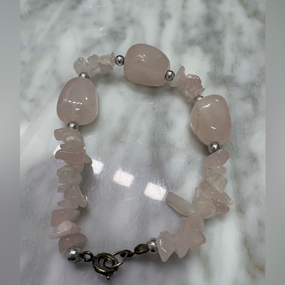 Rose Quartz Beaded Stretch Bracelet - Pink